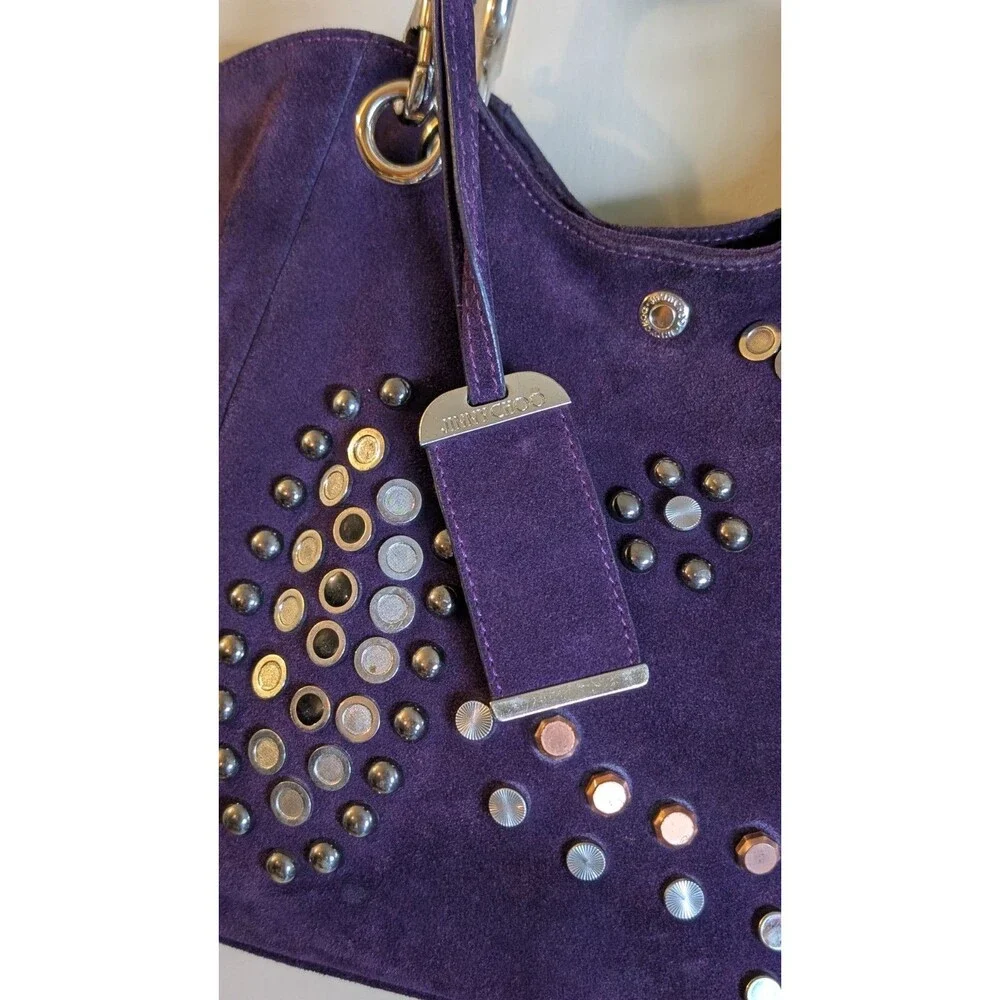 Vintage Jimmy Choo Purple Suede Studded Saba Hobo Shoulder Bag Handbag Y2K